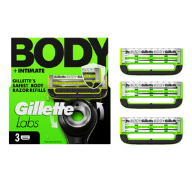 Gillette Labs front packaging showing refills and benefits for safer shaves