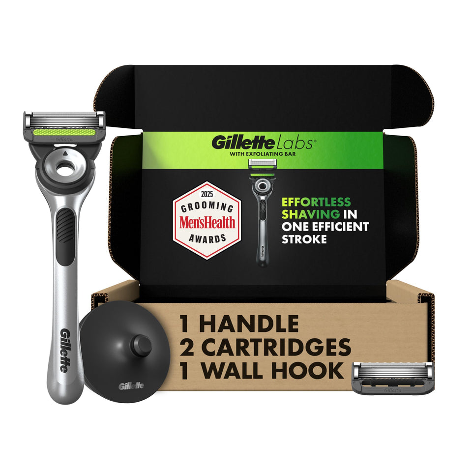 Gillette Labs handle front view showing design and ergonomic grip benefit