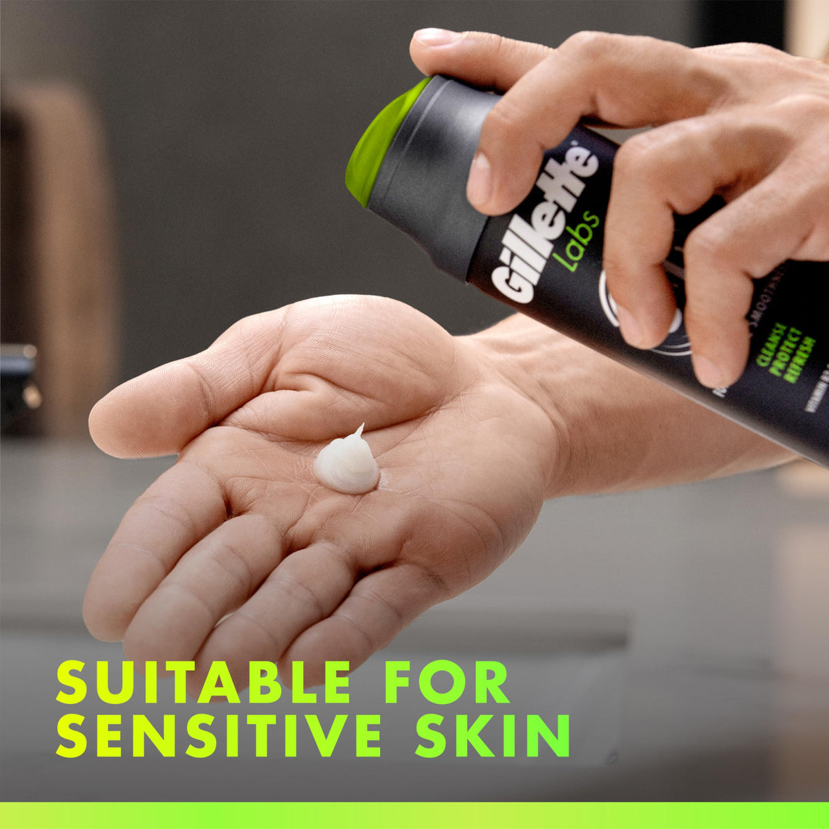 Gillette Labs gel beside Heated Razor showing compatibility and enhanced shave
