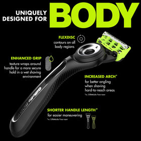 Gillette Labs razor in hand reaching back to demonstrate extended reach and control