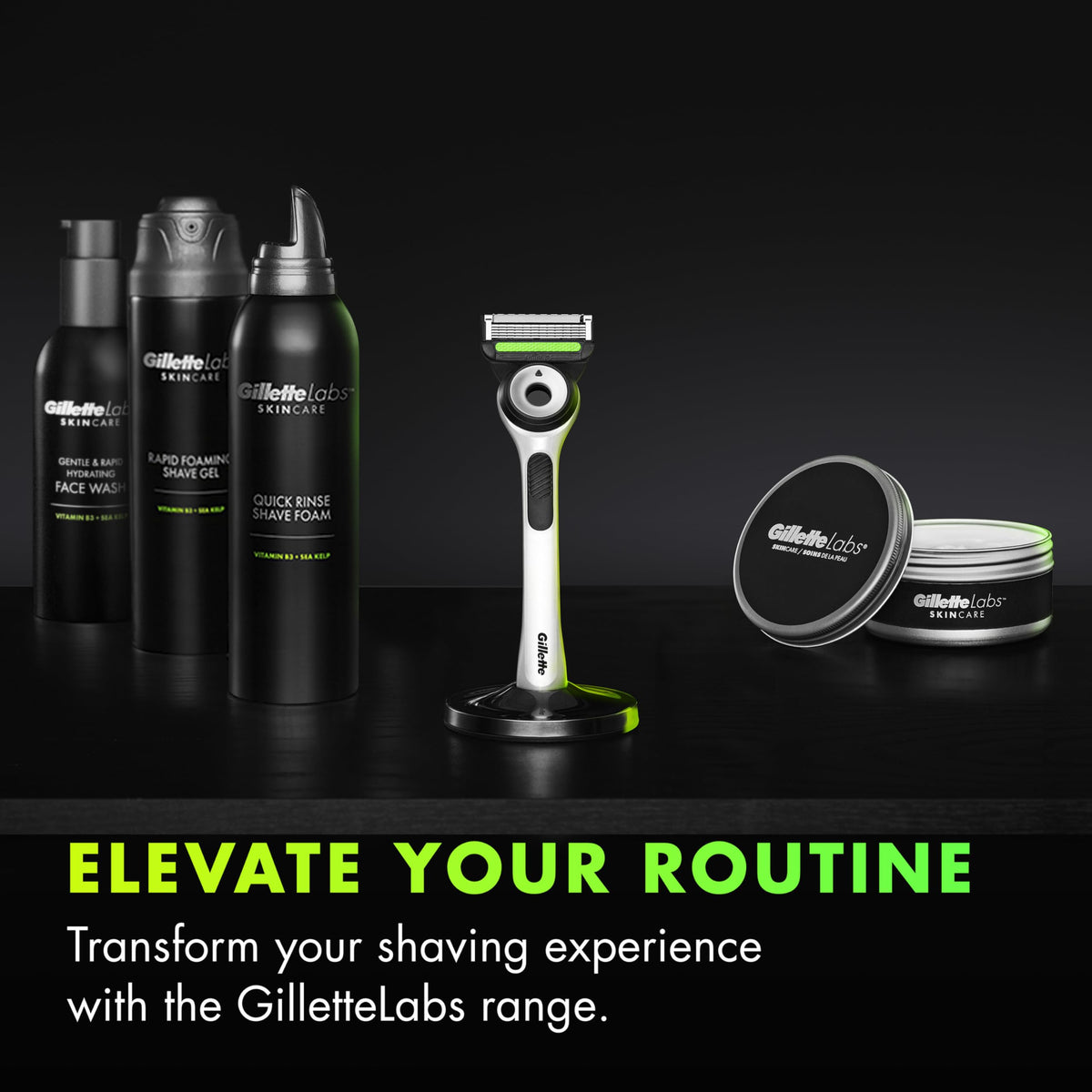 Gillette Labs razor gliding on wet skin demonstrating improved contact and comfort