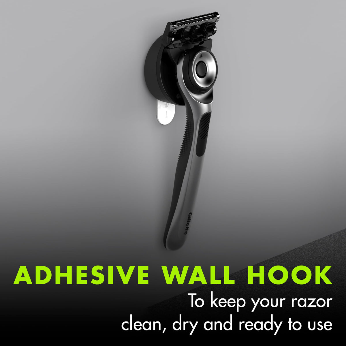 Gillette Labs shower hook mounted showing tidy storage and faster drying