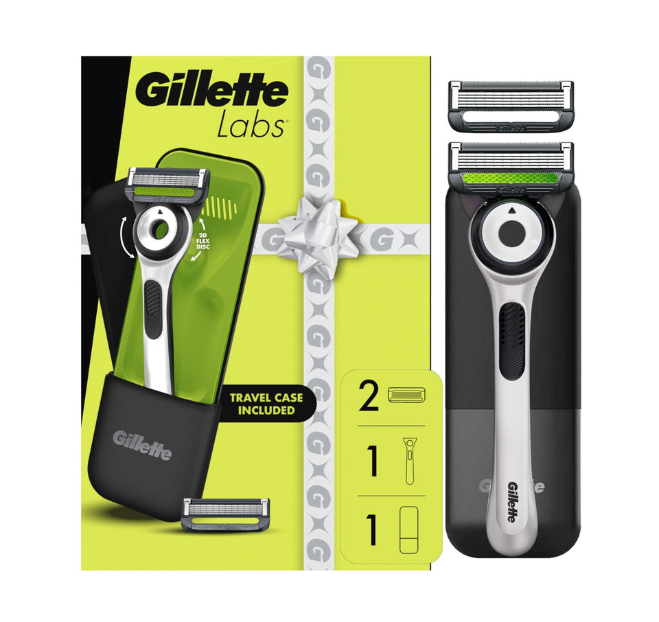 Gillette Labs white edition front packaging showing kit contents and gift-ready look