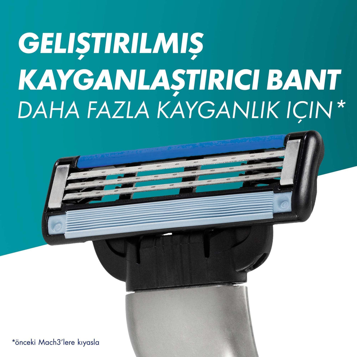 Gillette Mach-3 cartridge snapped into handle demonstrating easy installation