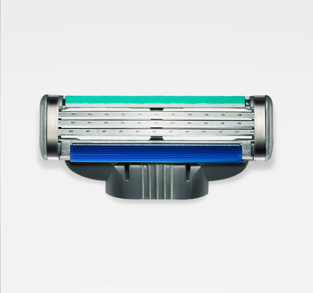 Close-up of Gillette Mach 3 blades and lubricating strip highlighting smooth glide and comfort