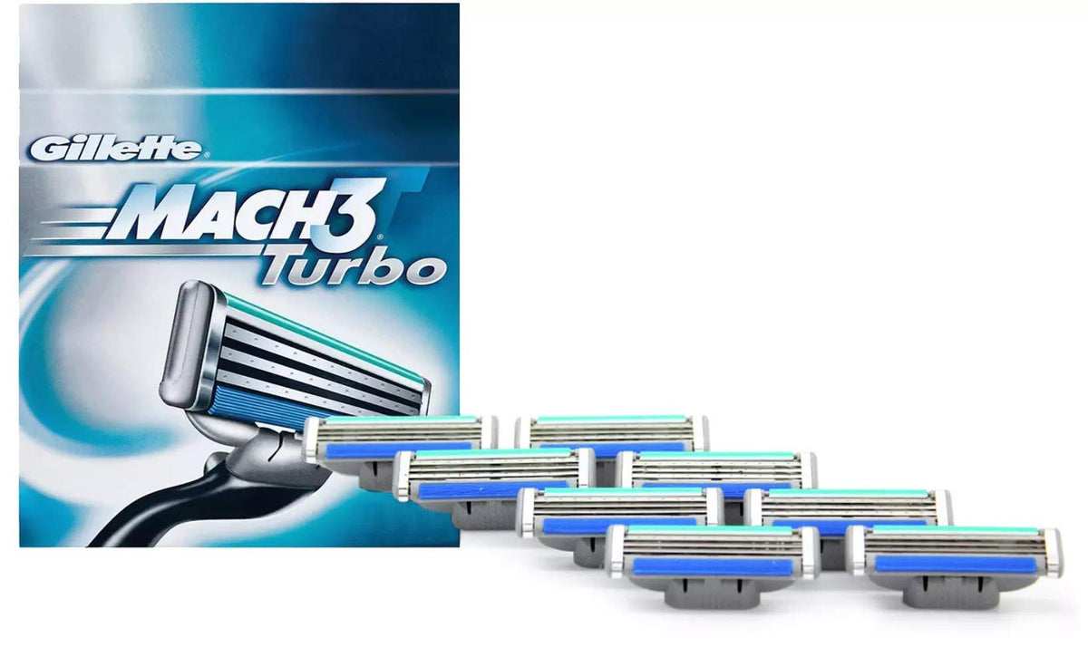 Gillette Mach 3 cartridge attached to a razor handle demonstrating easy snap-on replacement