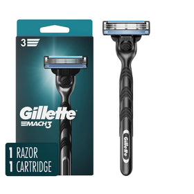 Gillette Mach3 front view showing handle and blade, reliable shave control