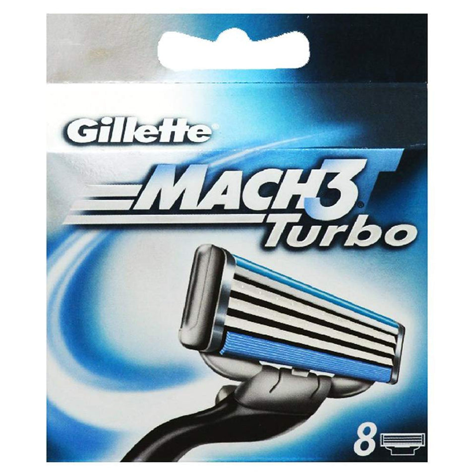 Gillette Mach 3 front packaging showing eight cartridges and clear branding for dependable refills