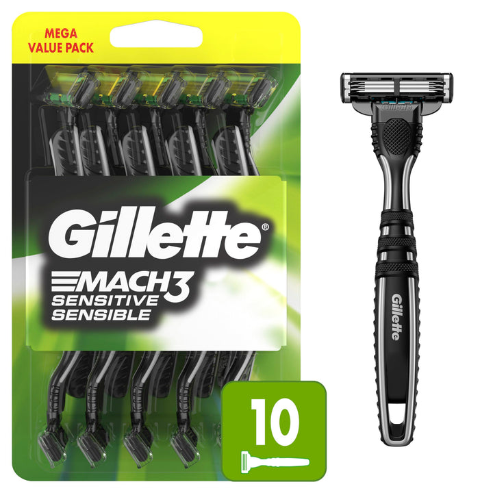 Gillette Mach3 front packaging showing 10-count pack and clear branding for value