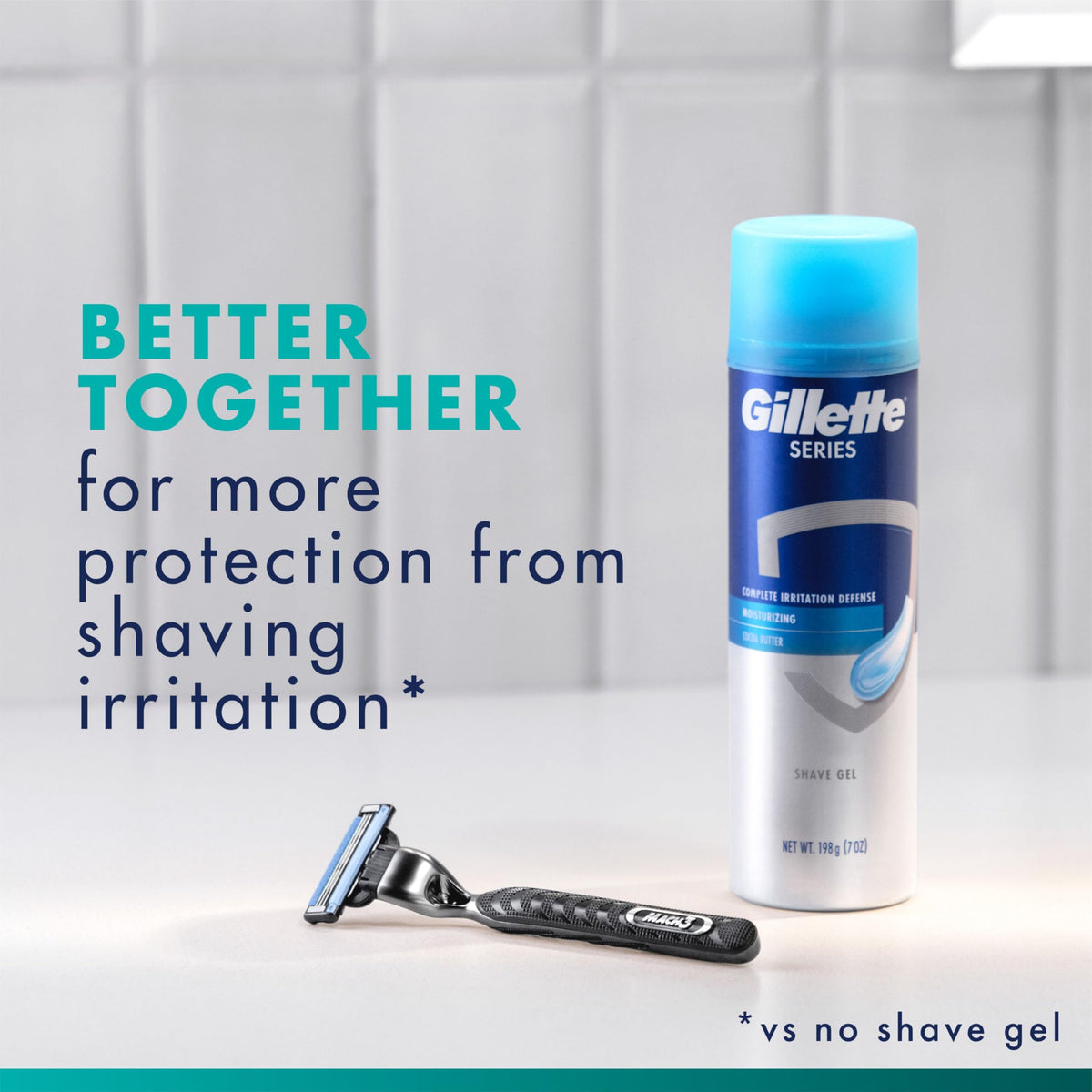 Gillette Mach3 razor in bathroom setting showing everyday shaving routine