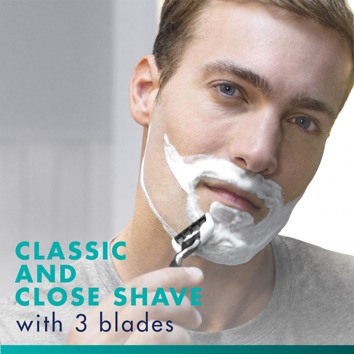Gillette Mach3 used in shaving routine with gel showing reduced irritation benefit