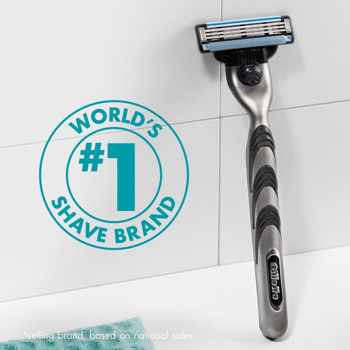 Gillette Mach3 displayed in bathroom setting suggesting daily shaving routine