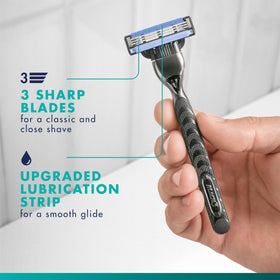 Gillette Mach3 Lubrastrip detail showing glide feature for smoother shaves