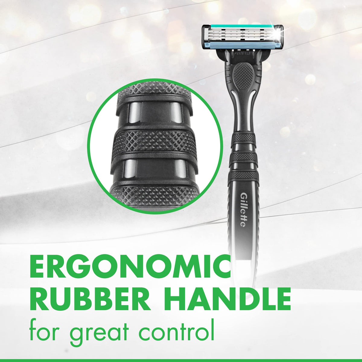 Gillette Mach3 lubrastrip detail showing enhanced lubrication for comfortable glide