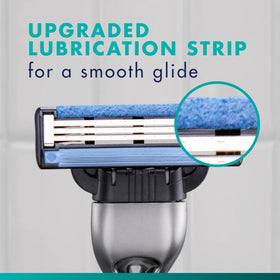Gillette Mach3 microfins contacting skin to prep hairs and reduce tugging