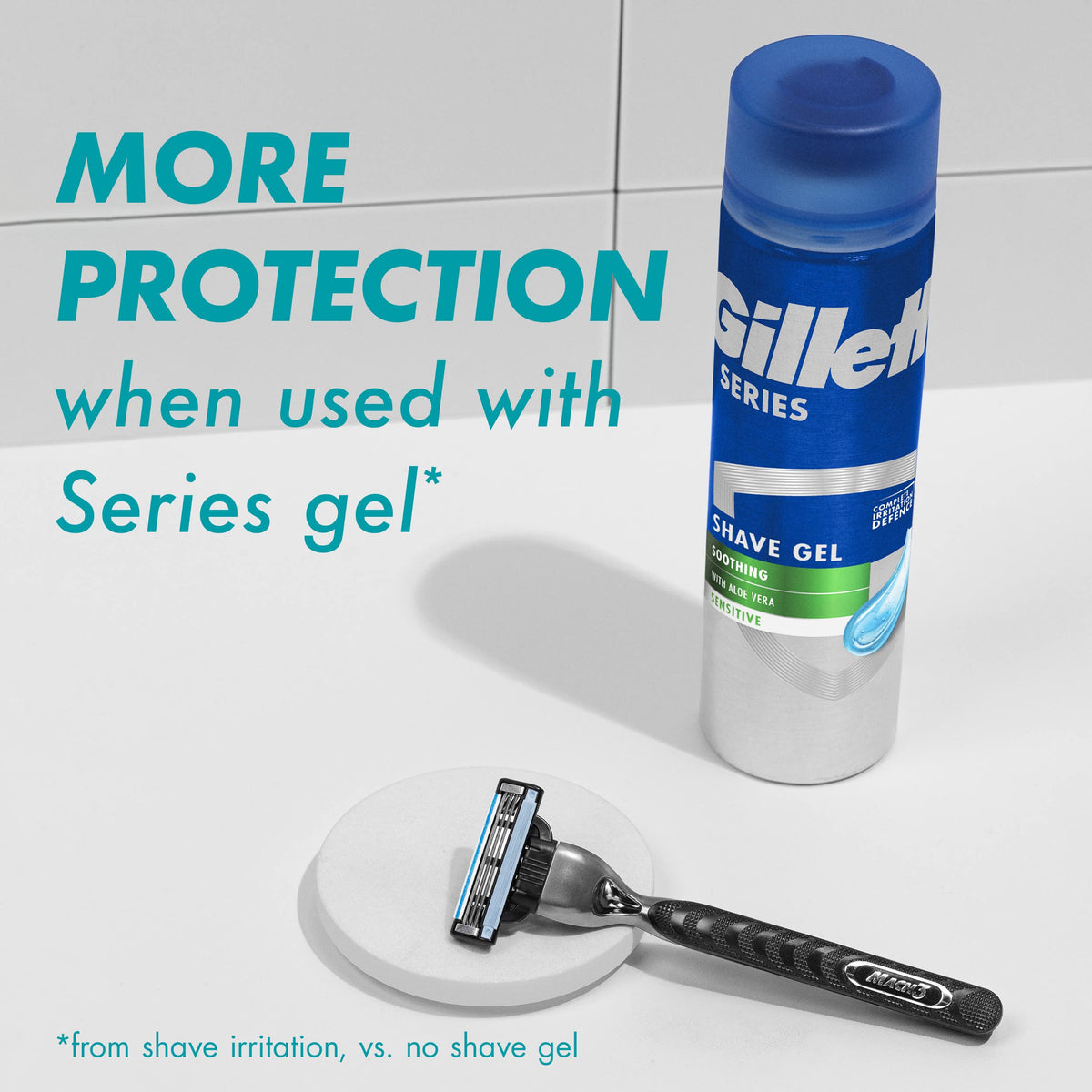 Gillette Mach3 four-cartridge layout emphasizing value and replacement readiness