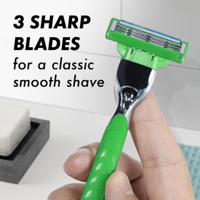 Gillette Mach3 close-up of three DuraComfort blades showing precise edge comfort
