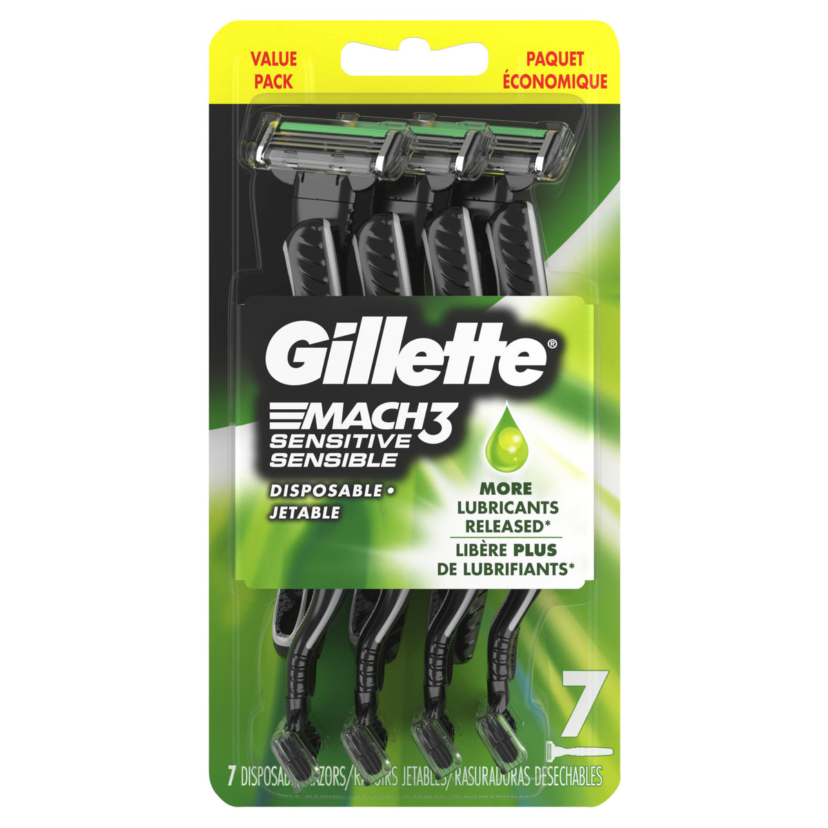 Gillette Mach3 sensitive seven-pack layout for easy stock and travel