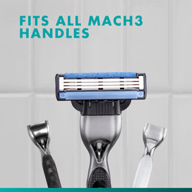 Gillette Mach3 cartridge beside ruler showing compact size and scale benefit