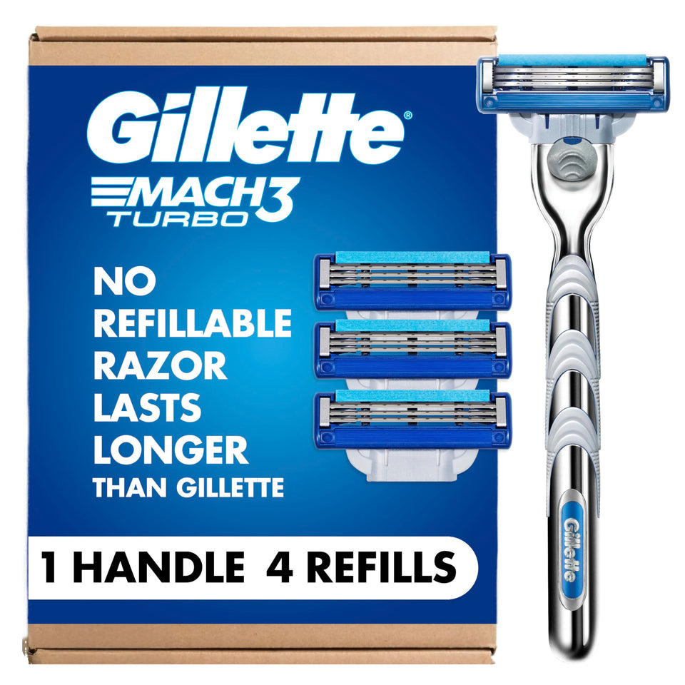 Gillette Mach3 Turbo front packaging showing full contents and value