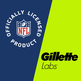 Gillette open kit revealing handle, refills, and stand for complete set
