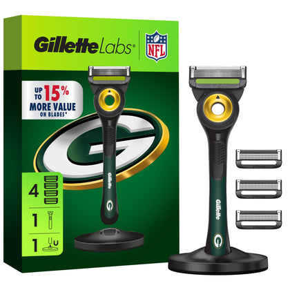 Gillette Labs front packaging showing Packers design and organized kit benefit