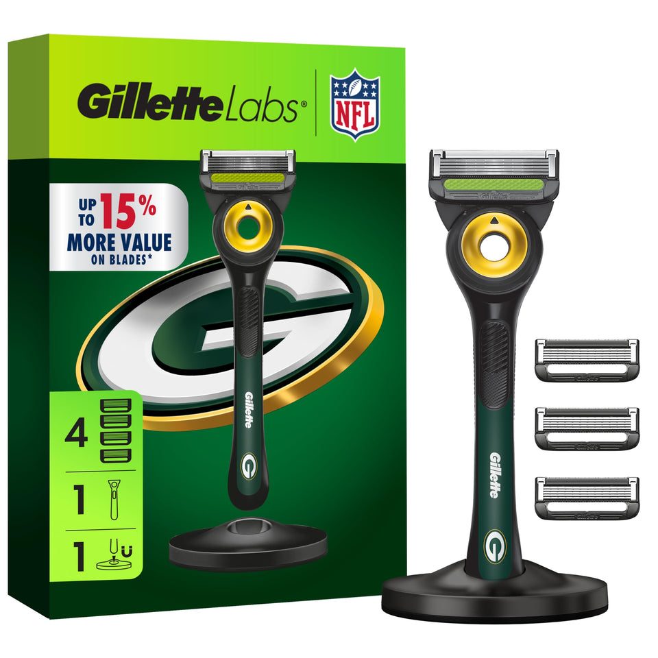 Gillette Labs front packaging showing Packers design and organized kit benefit