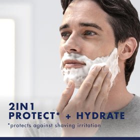 Gillette PRO dispensing foam from can demonstrating easy application and glide