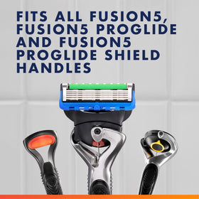 Gillette cartridge attached to compatible Fusion handle demonstrating fit