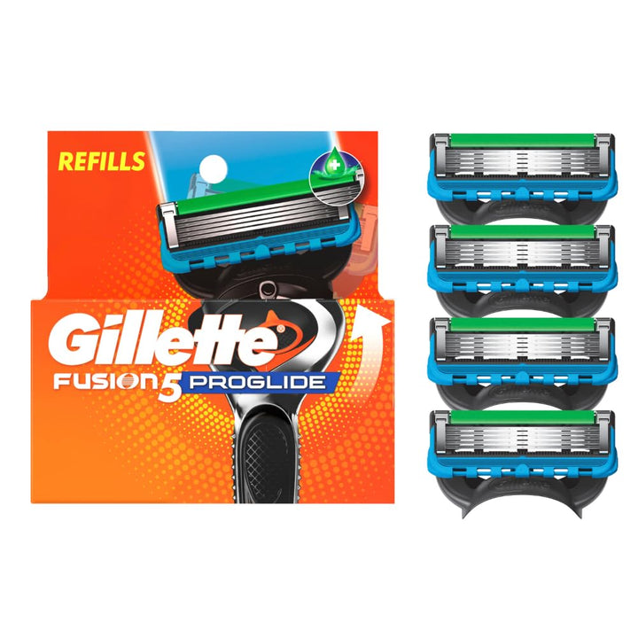 Gillette ProGlide front packaging showing four refills and product benefits