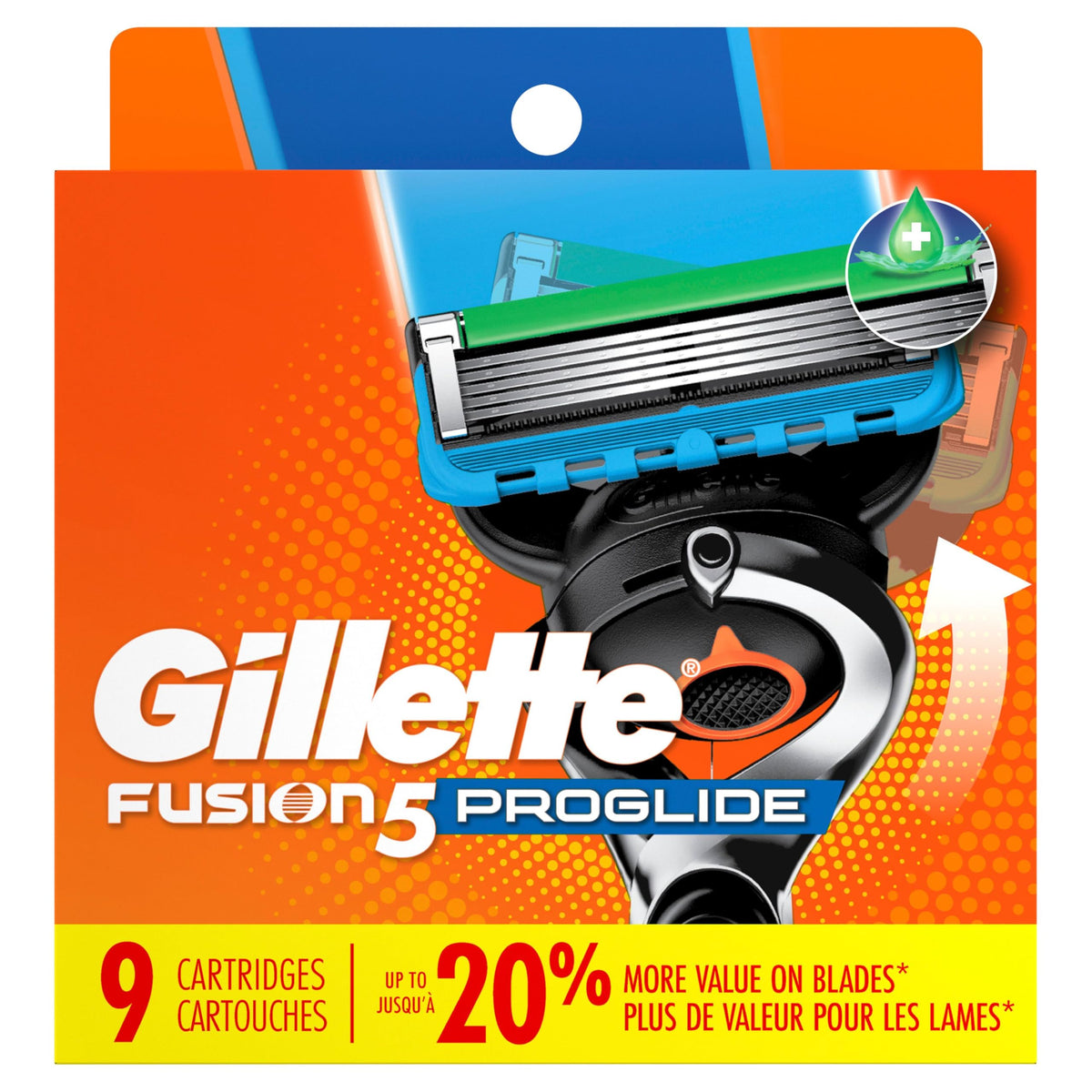 Gillette nine-count pack beside ruler to show size and cartridge quantity