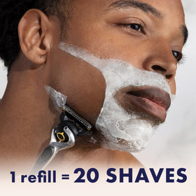 Gillette ProGlide razor in hand shaving demonstrating control and precise trimming