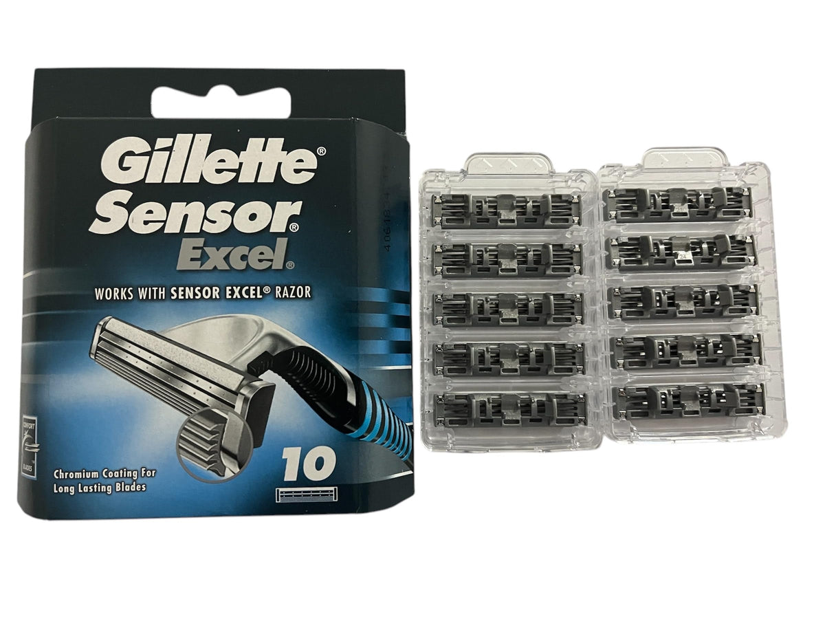 Gillette Sensor Excel cartridge mounted on razor in hand demonstrating flexible shave