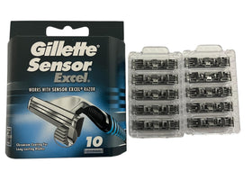 Gillette Sensor Excel cartridge mounted on razor in hand demonstrating flexible shave