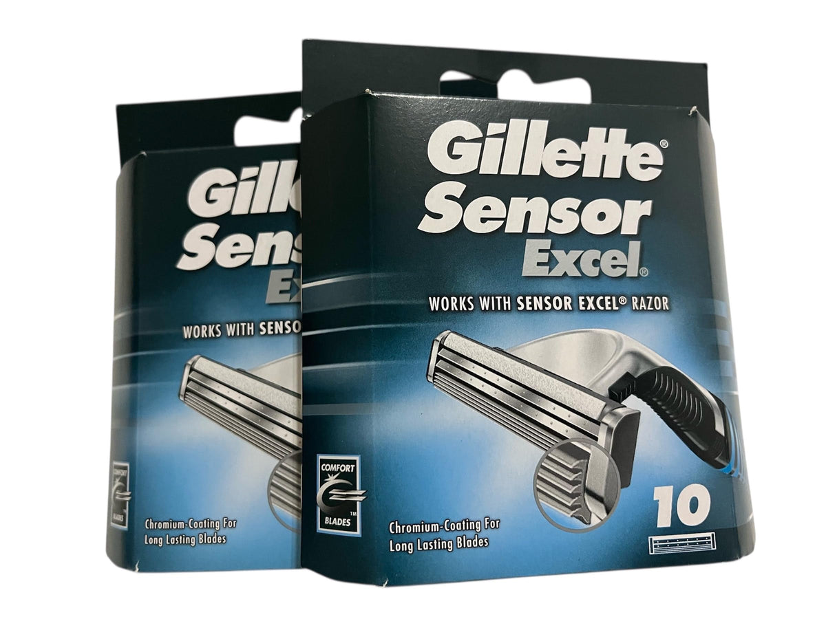 Gillette Sensor Excel front packaging showing two 10-count packs for value