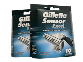 Gillette Sensor Excel front packaging showing two 10-count packs for value