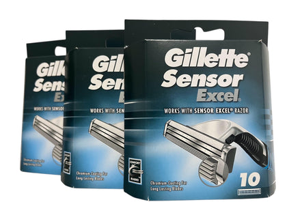 Gillette Sensor Excel front packaging showing 10-count pack benefit