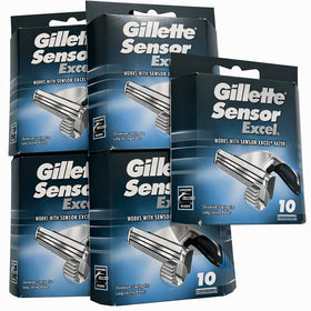 Gillette Sensor Excel front packaging showing 5x10 pack and quantity benefit