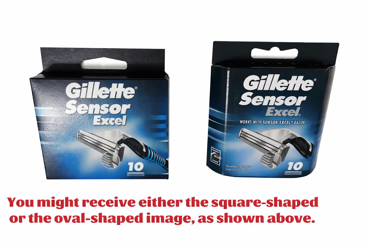 Gillette Sensor Excel pack beside ruler showing twenty cartridges for long supply