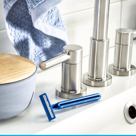 Gillette Sensor2 in bathroom setting showing convenience and ready-to-use benefit