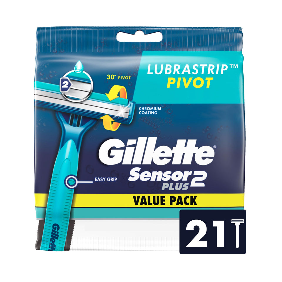 Gillette Sensor2 front pack showing 21-count, clear value and convenience