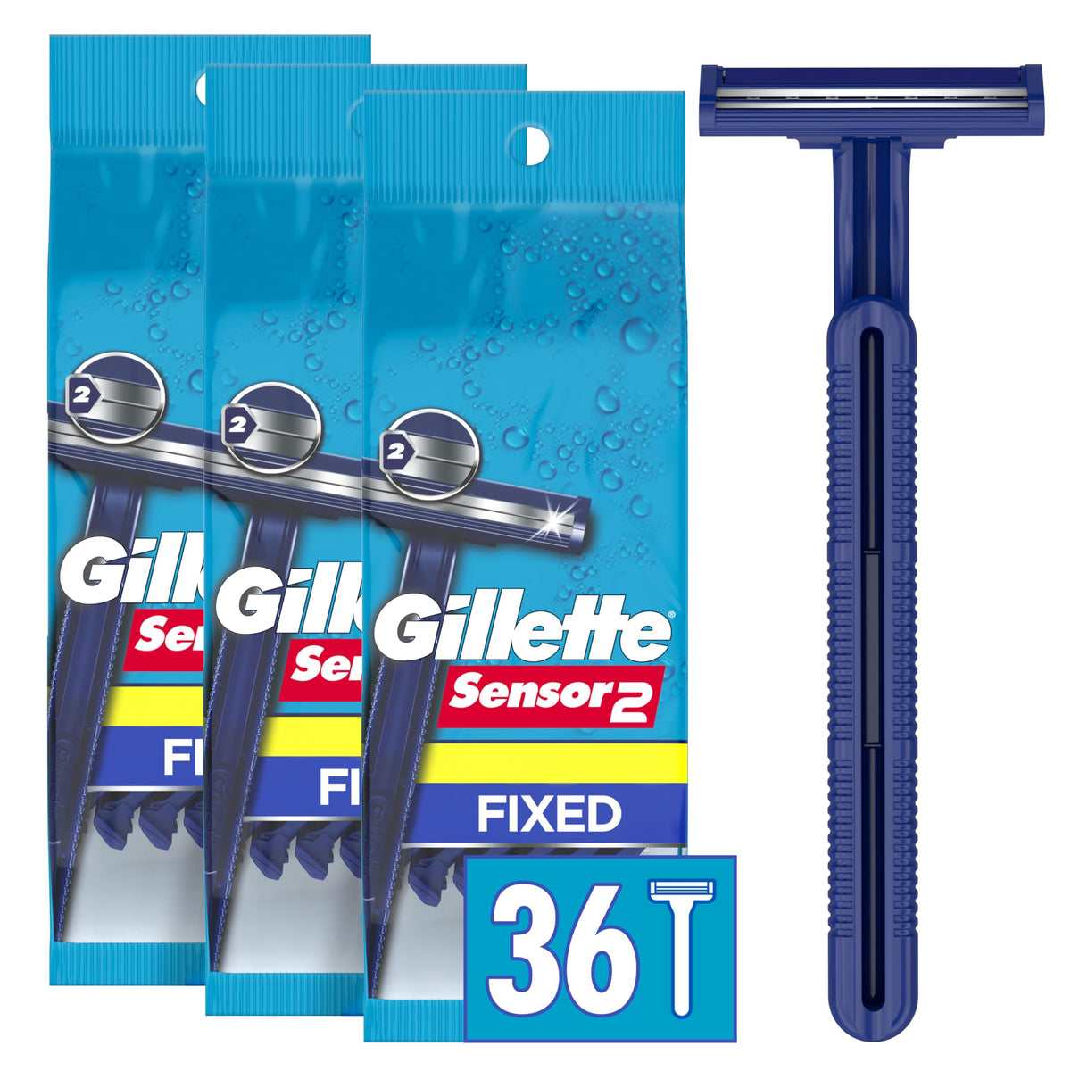 Gillette Sensor2 front packaging showing 12 disposable razors and clear branding