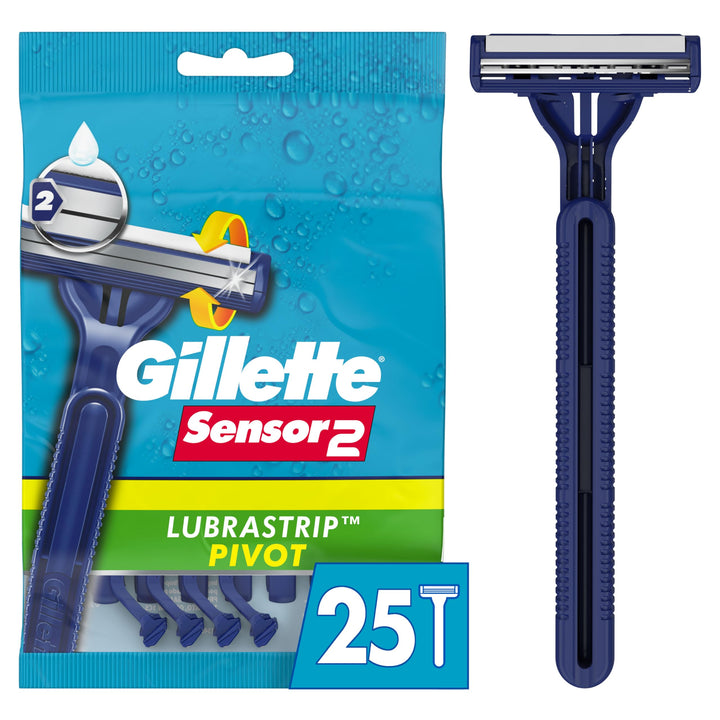 Gillette Sensor2 front packaging showing 25-count and benefit