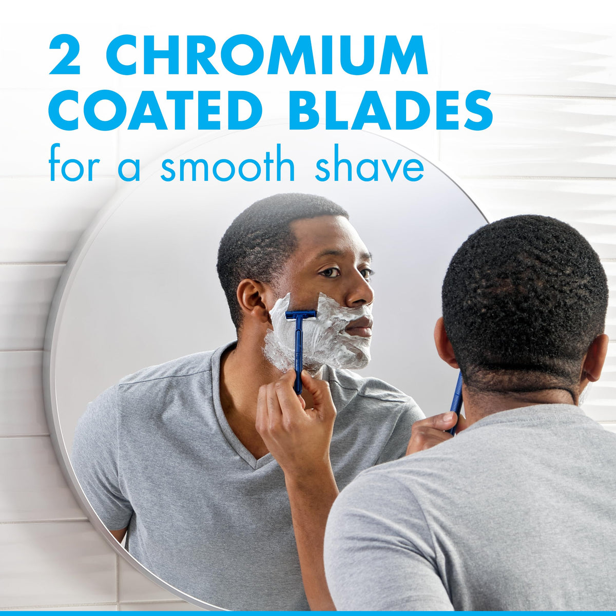 Gillette Sensor2 razor in hand used on face showing easy, controlled shaving