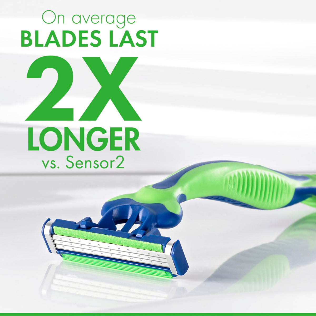 Gillette Sensor3 close-up of three chromium-coated blades for smoother shaves