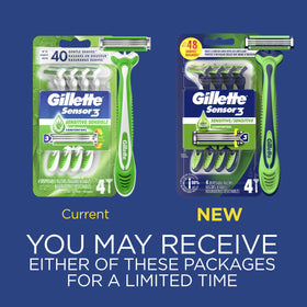 Gillette Sensor3 close-up of three chromium-coated blades highlighting smoother shaves