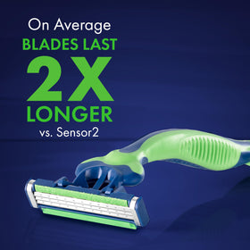 Gillette Sensor3 close-up of blades and microfins demonstrating smoother shave protection
