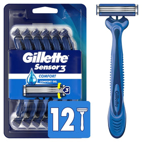 Gillette Sensor3 front pack showing 12 razors and convenience