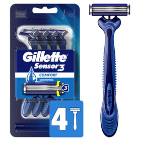 Gillette Sensor3 front packaging showing 4-count pack and benefits