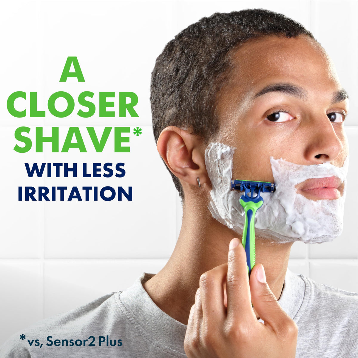 Gillette Sensor3 lubrastrip detail highlighting improved glide for sensitive skin